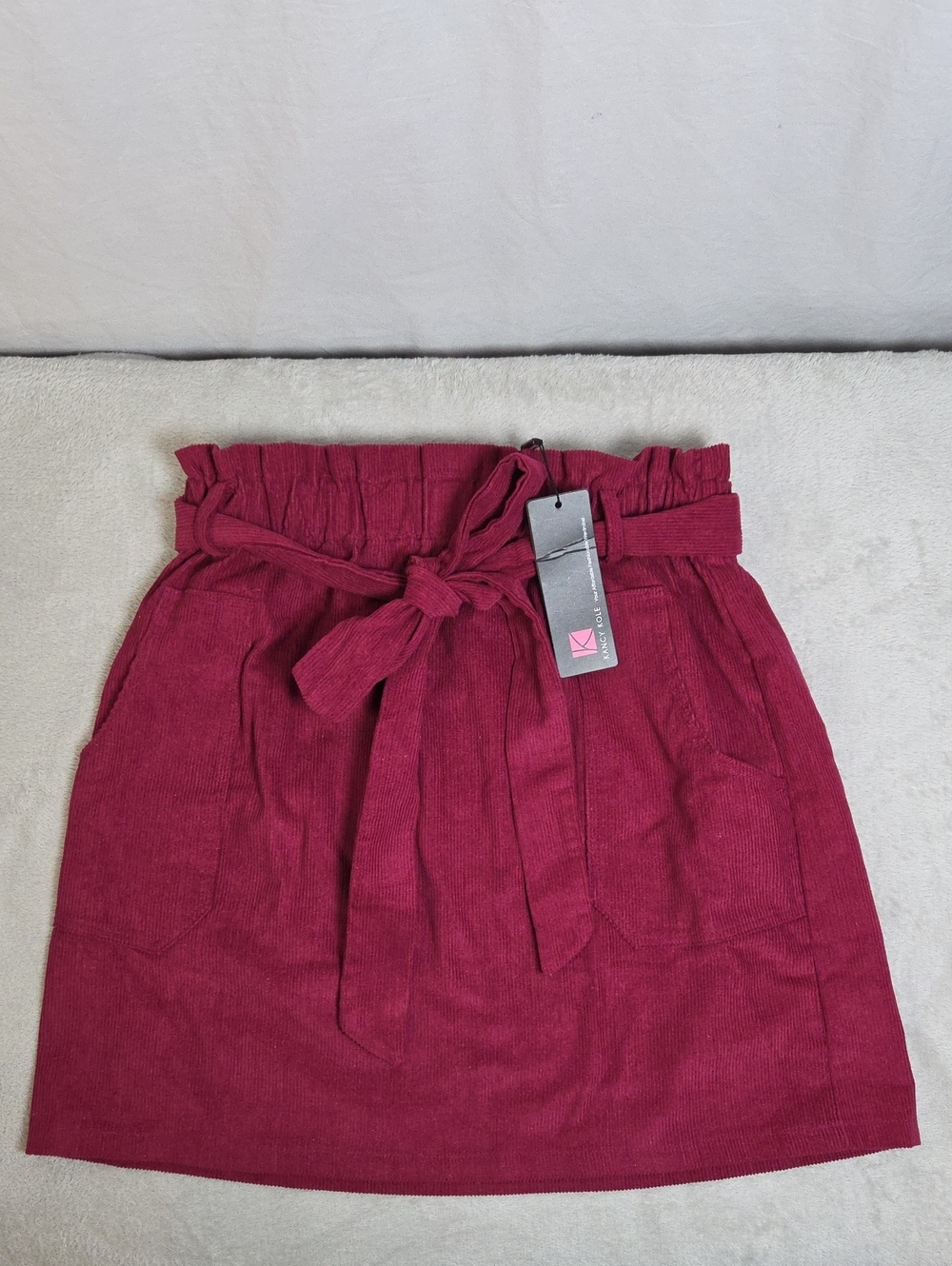 Kancy Kole Paperbag Waist Corduroy Skirt - Berry Size L NWT